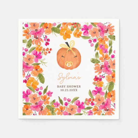 Bloemen Herfst schattig klein pompoen baby shower Servet (Voorkant)