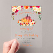 Bloemen Herfst Sinaasappel Pompoenen Verjaardagsfe Acryl Uitnodigingen (Insitu (Draagbaar))