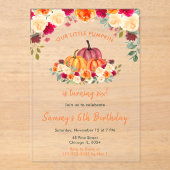 Bloemen Herfst Sinaasappel Pompoenen Verjaardagsfe Acryl Uitnodigingen (Voorkant)