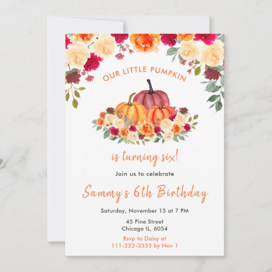 Bloemen Herfst Sinaasappel Pompoenen Verjaardagsfe Kaart (Voorkant)
