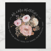 Bloemen Herfst Waterverf Zwart Blush Roze Rose Gol Wijn Etiket (Enkel label)