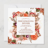 Bloemen Herfstbladeren Mushroom Thanksgiving Diner Kaart (Voorkant)