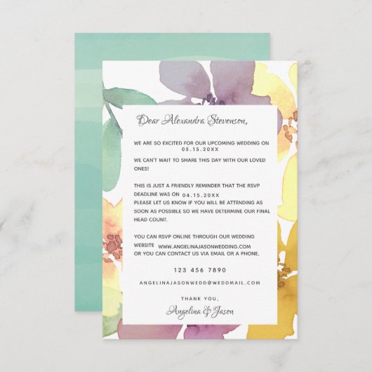 Bloemen Herinnering bruiloft uitnodiging RSVP kaar (Voorkant / Achterkant)