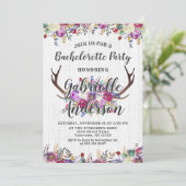 Bloemen Herten Antler Bachelorette Party Uitnodigi Kaart (Staand voorkant)