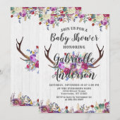Bloemen Herten Antler Boeket Baby shower Uitnodigi Kaart (Voorkant / Achterkant)
