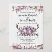 Bloemen Herten Antler Boeket bruiloft uitnodiging (Voorkant)