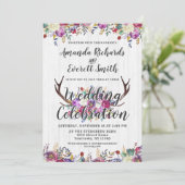 Bloemen Herten Antler Boeket bruiloft uitnodiging (Staand voorkant)