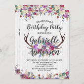 Bloemen Herten Antler Chique Verjaardagsfeestuitno Kaart (Voorkant / Achterkant)