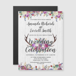 Bloemen Herten Antler Magnetische bruiloft uitnodi Magnetische Uitnodiging