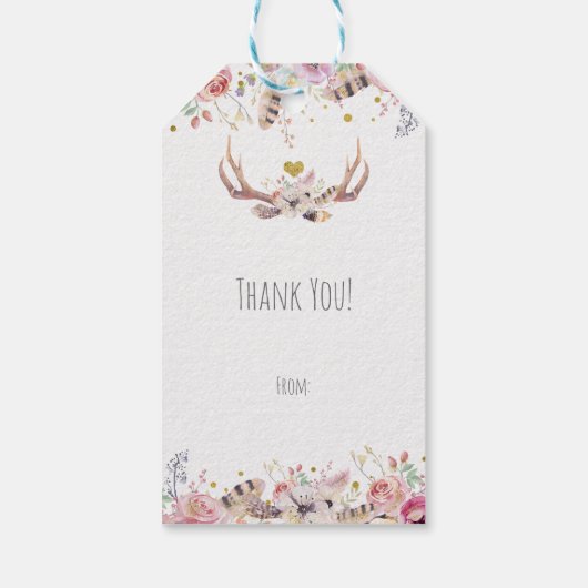 Bloemen & Herten Antlers Rustiek Land Bruiloft Cadeaulabel (Achterkant)