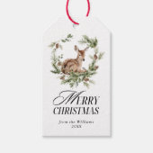 Bloemen Herten Elegant Modern Vrolijk Kerstfeest Cadeaulabel (Voorkant)