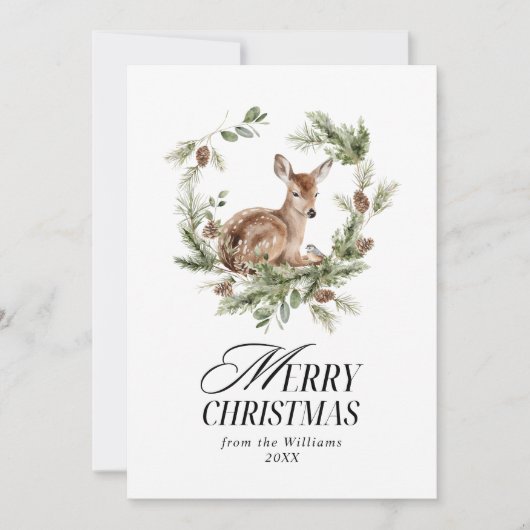 Bloemen Herten Elegant Modern Vrolijk Kerstfeest Feestdagenkaart (Voorkant)