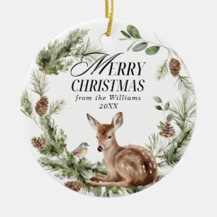 Bloemen Herten Elegant Modern Vrolijk Kerstfeest Keramisch Ornament