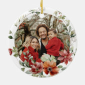 Bloemen Herten Elegant Modern Vrolijk Kerstfeest Keramisch Ornament (Achterkant)