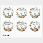 Bloemen Herten Elegant Modern Vrolijk Kerstfeest Ronde Sticker (Vel)