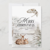 Bloemen Herten Elegante Waterverf Vrolijk Kerstfee Feestdagenkaart (Voorkant)