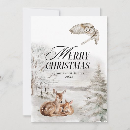 Bloemen Herten Elegante Waterverf Vrolijk Kerstfee Feestdagenkaart (Voorkant)