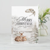 Bloemen Herten Elegante Waterverf Vrolijk Kerstfee Feestdagenkaart (Staand voorkant)