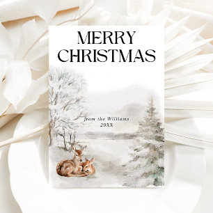 Bloemen Herten Elegante Waterverf Vrolijk Kerstfee Feestdagenkaart