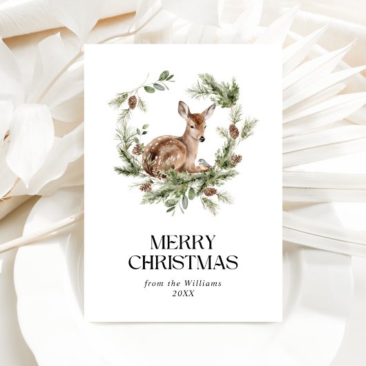 Bloemen Herten Elegante Waterverf Vrolijk Kerstfee Feestdagenkaart