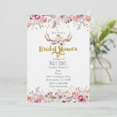 Bloemen & herten gewei Bridal Douche Uitnodigingen (Staand voorkant)