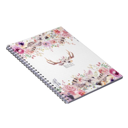 Bloemen & herten gewei rustieke land gepersonalise notitieboek (Rechterzijde)