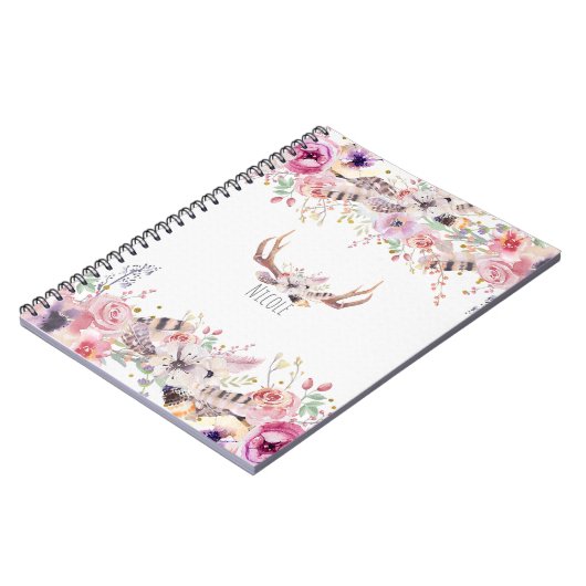 Bloemen & herten gewei rustieke land gepersonalise notitieboek (Linkerzijde)