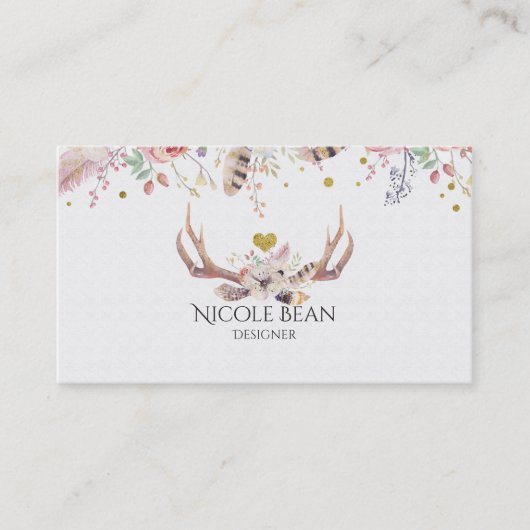 Bloemen & Hertengeweien Boho Chic Glam Visitekaartje (Voorkant)
