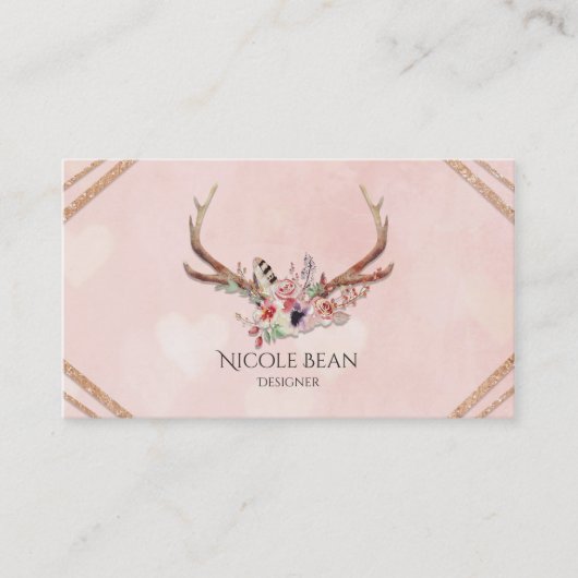 Bloemen & Hertengeweien Boho Chic Glam Visitekaartje (Voorkant)