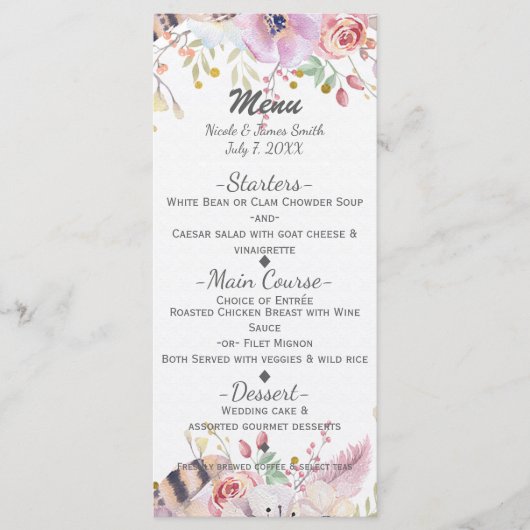Bloemen & Hertengeweien Rustieke Landelijke Trouwm Menu (Voorkant)