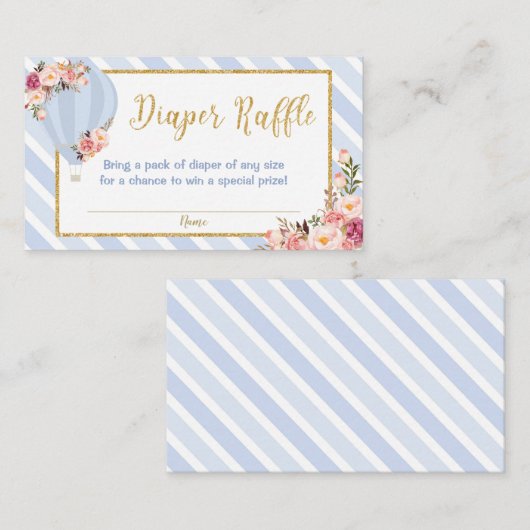 Bloemen Hete Luchtballon Baby Jongen Luier Raffle Informatiekaartje (Voorkant / Achterkant)