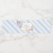 Bloemen Hete Luchtballon Baby shower Blauw Baby Bo Waterfles Etiket (Enkel label)
