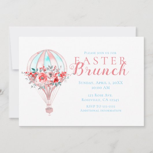 Bloemen Hete Luchtballon Pasen Brunch Lente Party Kaart (Voorkant)