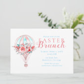 Bloemen Hete Luchtballon Pasen Brunch Lente Party Kaart (Staand voorkant)