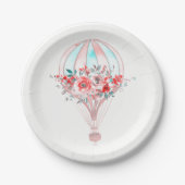Bloemen Hete Luchtballon Pasen Brunch Lente Party Papieren Bordje (Voorkant)