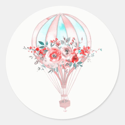 Bloemen Hete Luchtballon Pasen Brunch Lente Party Ronde Sticker (Voorkant)