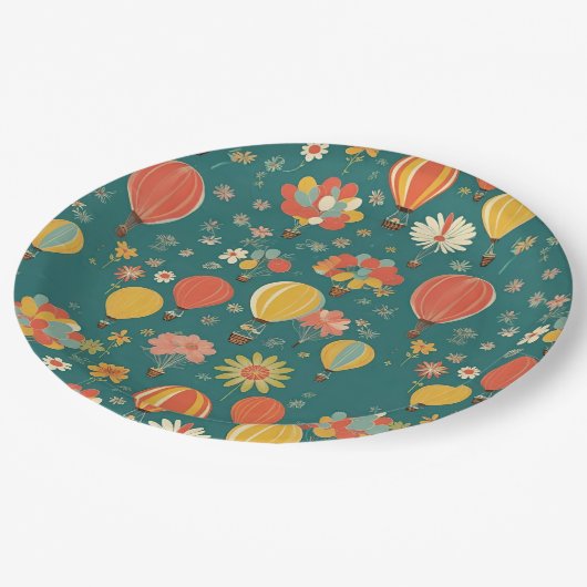  Bloemen Hete Luchtballonnen Bloemgroen Papieren Bordje (Gekanteld)