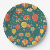  Bloemen Hete Luchtballonnen Bloemgroen Papieren Bordje (Voorkant)