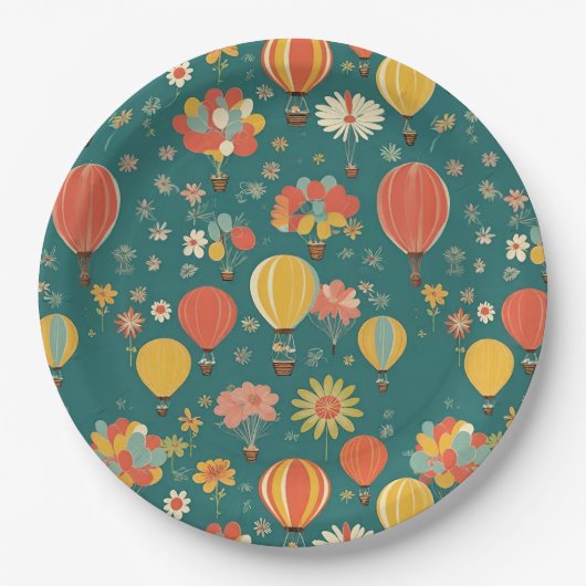  Bloemen Hete Luchtballonnen Bloemgroen Papieren Bordje (Voorkant)