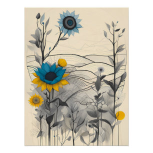 bloemen heuvels landschap plant natuur tekening ku perfect poster
