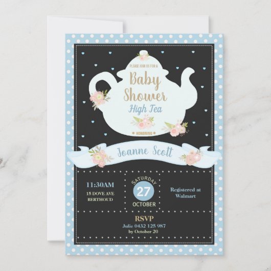 Bloemen High Tea Party Baby shower Invitation Boy Kaart (Voorkant)