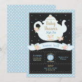 Bloemen High Tea Party Baby shower Invitation Boy Kaart (Voorkant / Achterkant)
