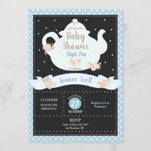Bloemen High Tea Party Baby shower Invitation Boy Kaart