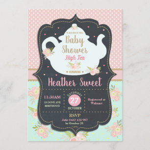 Bloemen High Tea Party Baby shower Invitation Girl Kaart