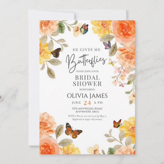 Bloemen hij geeft me vlinders vrijgezellenfeest kaart (Voorkant)