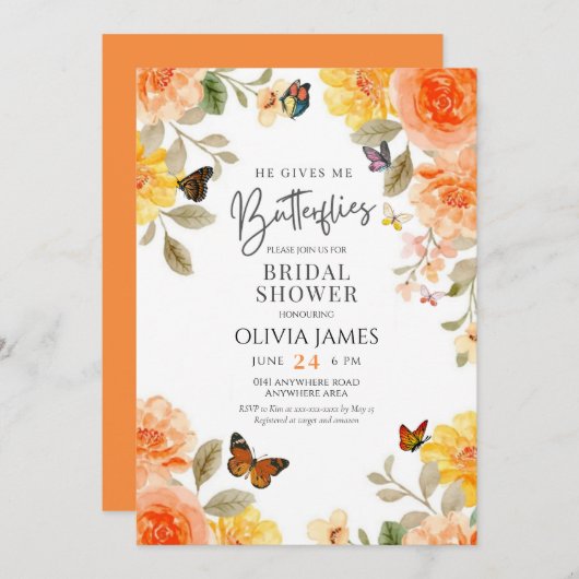 Bloemen hij geeft me vlinders vrijgezellenfeest kaart (Voorkant / Achterkant)