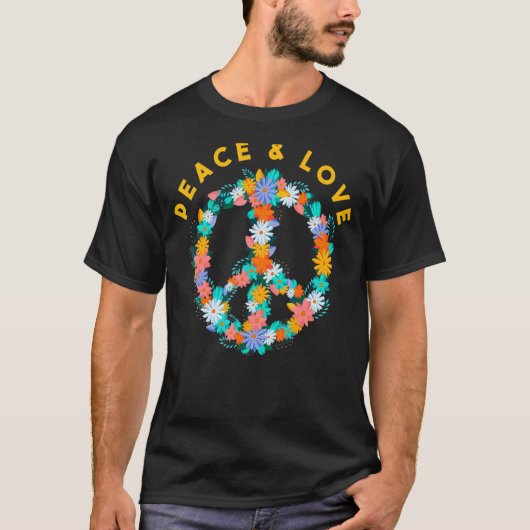 Bloemen Hippie kostuum vrede teken vrede en liefde T-shirt (Voorkant)