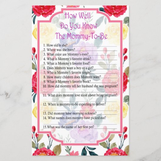 Bloemen Hoe goed ken je het baby shower spel (Voorkant)