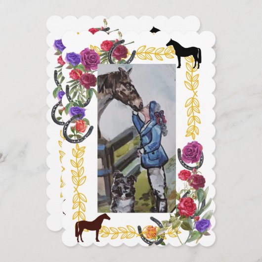 Bloemen & hoefijzer afstuderen uitnodiging (Voorkant / Achterkant)