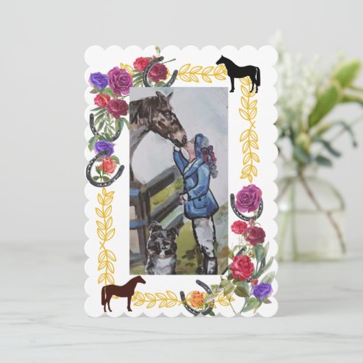 Bloemen & hoefijzer afstuderen uitnodiging (Staand voorkant)